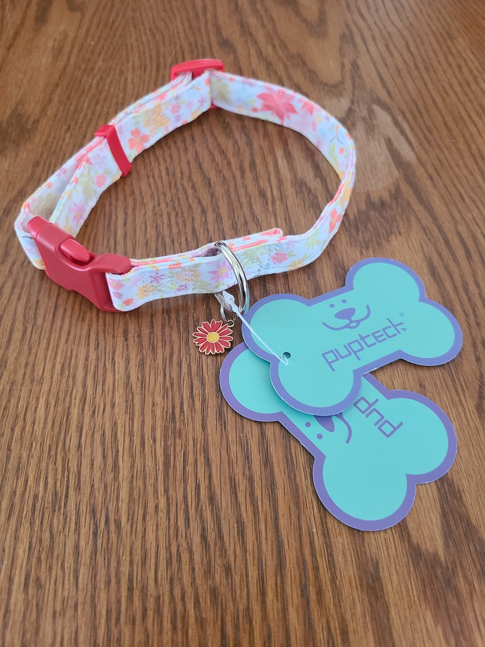 Pink Floral Adjustable Dog Collar with Daisy Charm